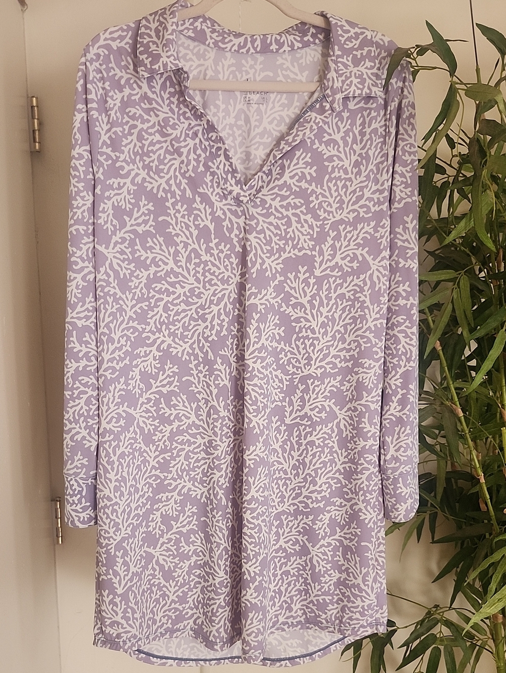 Lilac Coral-Print Long Sleeve Swim Coverup Tunic